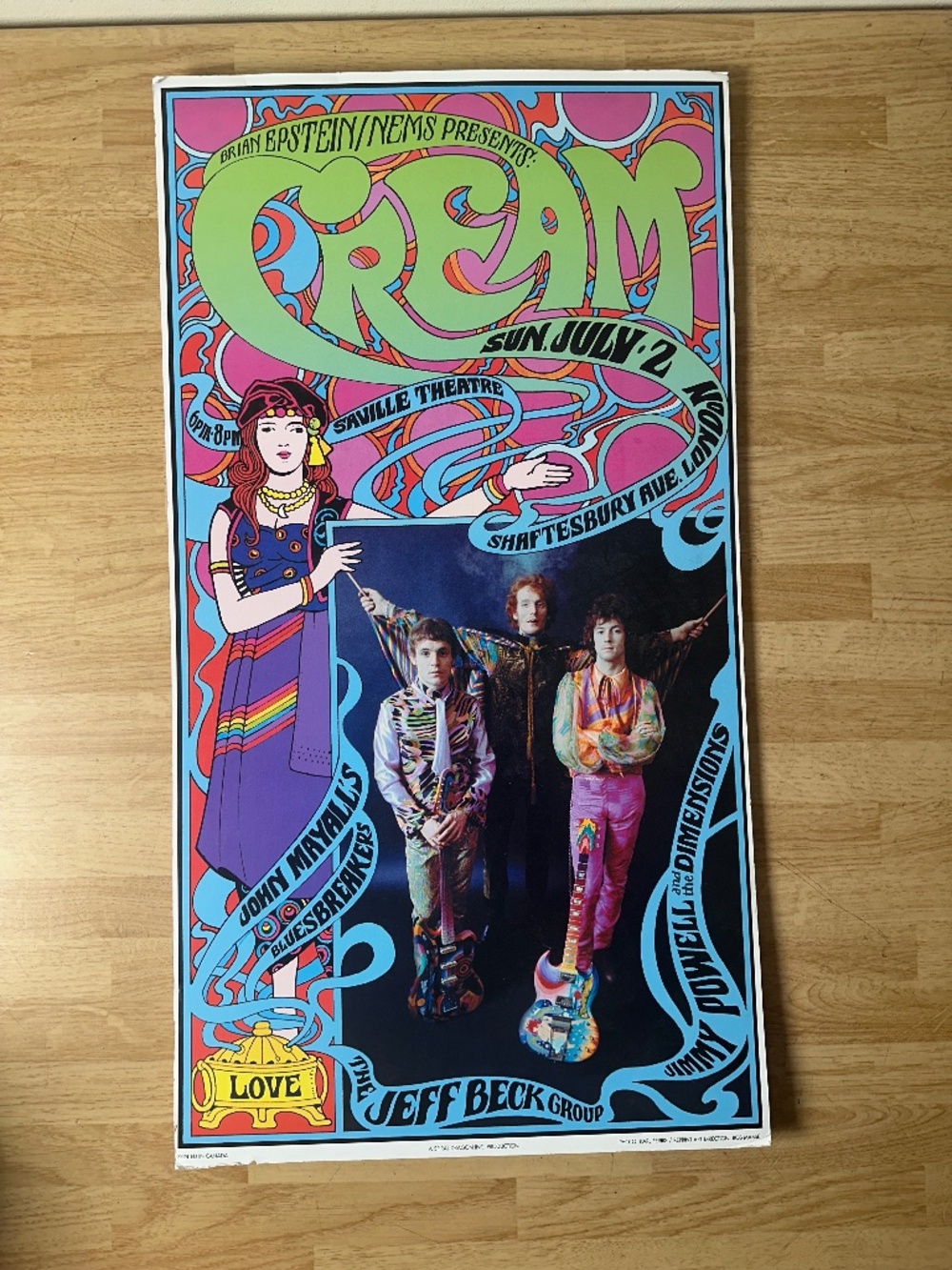 CREAM & JEFF BECK 13X24 CONCERT POSTER SAVILLE THEATRE LONDON JULY 2, 1967 NEMS